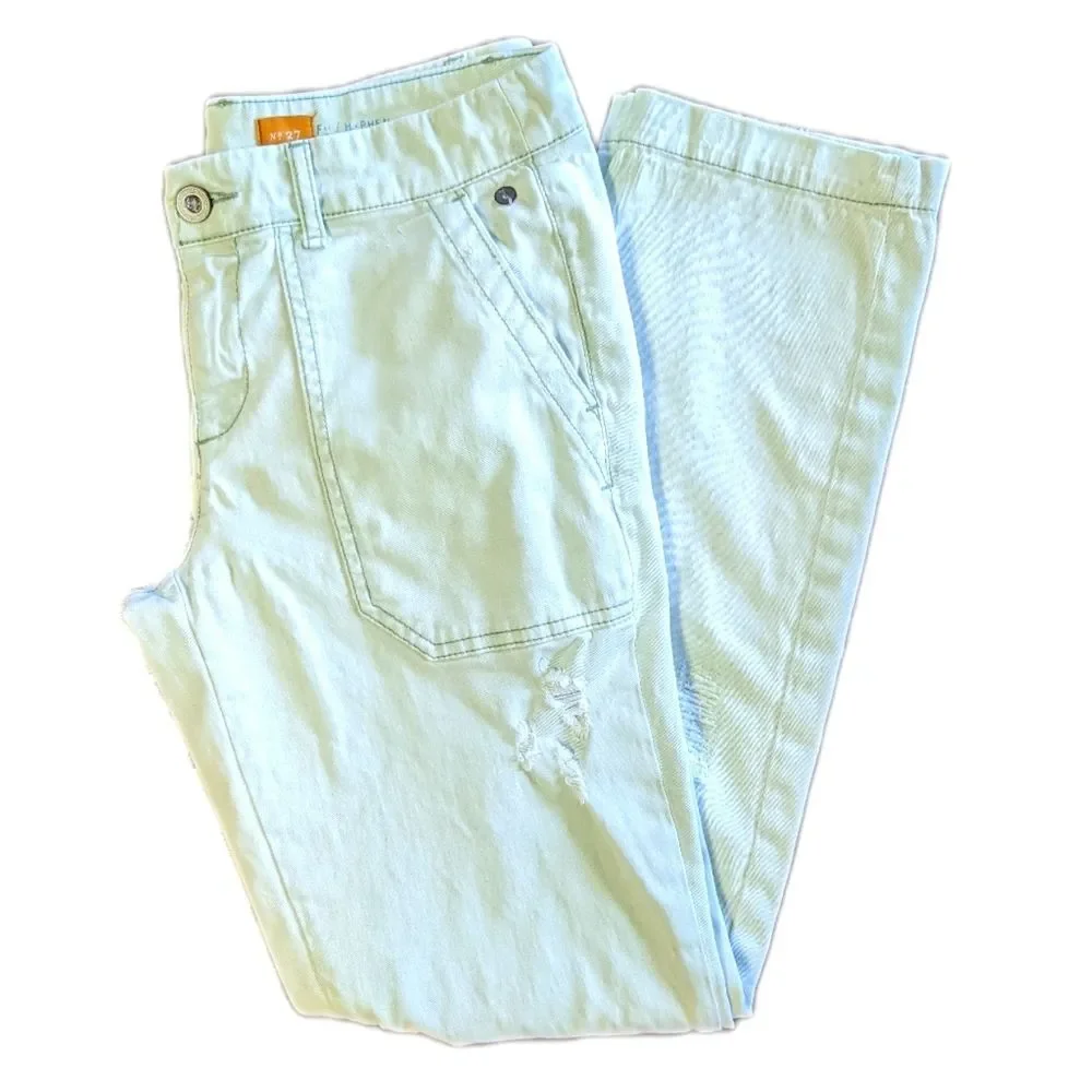 Pilcro and the Letterpress light mint green slim leg distressed pants 27
